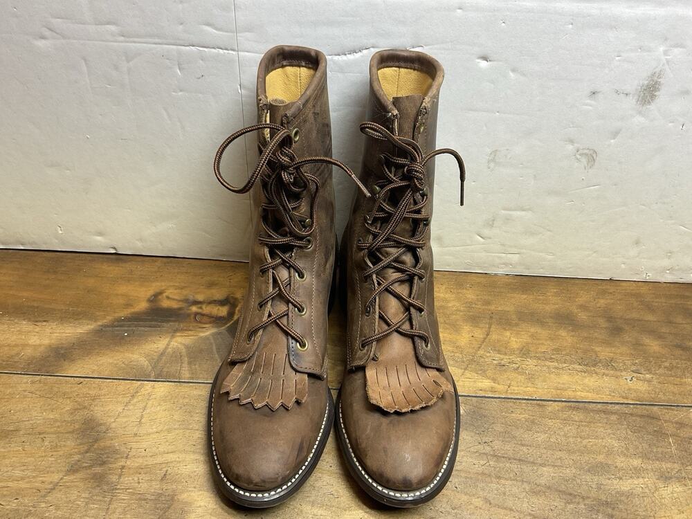Laredo Women's Leather Roper Boots Fringe Lace up Brown Size 7.5D